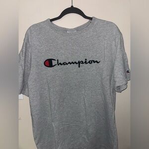 Champion Gray Logo Crewneck T-Shirt with Red Accent